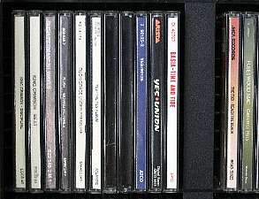 CDs on a rack